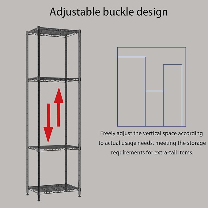 REGILLER 6 Wire Shelving Steel Storage Rack Adjustable Unit Shelves for Laundry Bathroom Kitchen Pantry Closet (16.7L x 11.9W x 64H, Black)