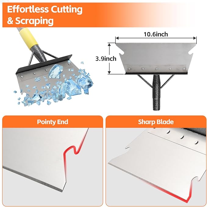 Floor Scraper Long Handle - Ice Snow Removal Tool,Multifunctional Garden Cleaning Flat Shovel,Heavy Duty Weed Scraper Metal Sharp Blade for Lawn Edging,Sidewalk Weeding,Driveway Steps Snow Shovel 60"