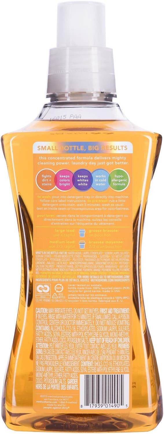 Method Liquid Laundry Detergent, Ginger Mango, 66 Loads Per Bottle, Hypoallergenic + Stain Remover, 53.5 Fl Oz (Pack of 1)