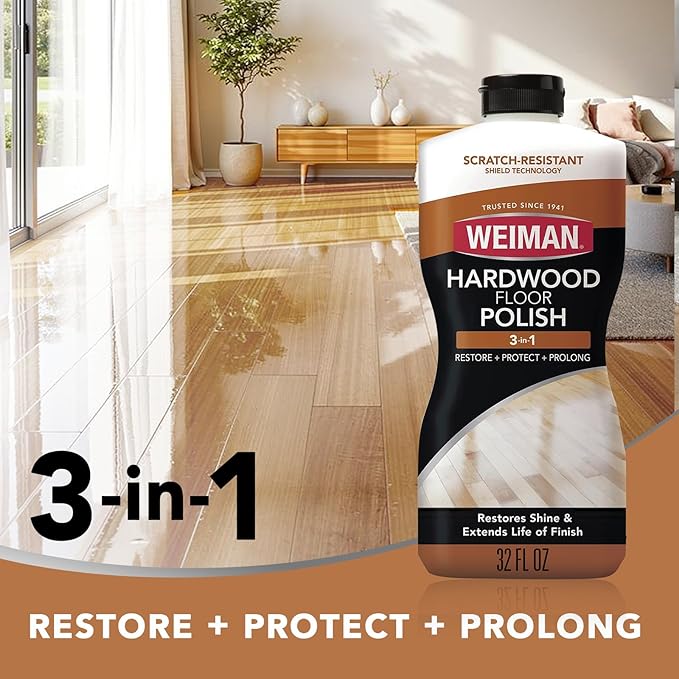 Weiman Wood Floor Polish and Restorer 32 Oz Bundle - High-Traffic Hardwood Floor, Natural Shine, Removes Scratches, Leaves Protective Layer