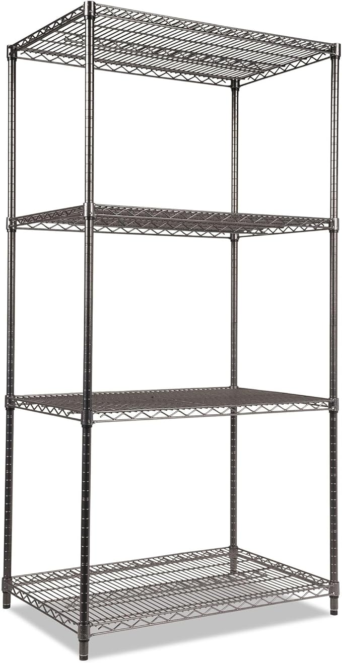 Alera Wire Shelving Starter Kit, Four-Shelf, 36w x 24d x 72h, Black Anthracite