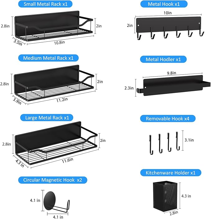 Multifunctional Magnetic Shelf for Washing Machine, Refrigerator, Microwave, and Any Metal Surface, Powerful Magnetic Shelves Include Magnetic Paper Towel Holder, Unique Hollow Design (8 pcs - Black)