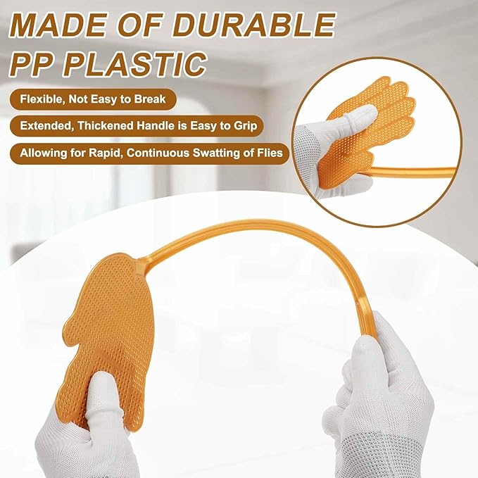 HARFINGTON 2pcs Fly Swatter 5.7"x5.3" Plastic Manual Heavy Duty Long Handle Fly Swatter for Home Indoor Outdoor, Gold