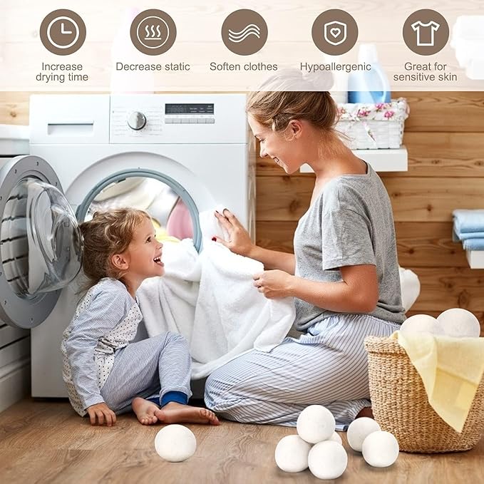 Organic Wool Dryer Balls: Eco-Friendly & Chemical-Free | Our Anti-Entanglement Reusable Balls Eliminate Wrinkle Static | 6-Pack XL Dryer Balls for Laundry is Made with New Zealand Wool (MER-WHT-CAT)
