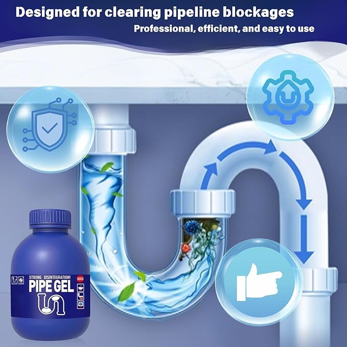 Pipe Gel, Pipe Drain Cleaner 10.6OZ, Professional Drain Opener for Kitchen Sink, Pipe Dredging Cleaner for Kitchen Sinks, Shower Drains, Tubs