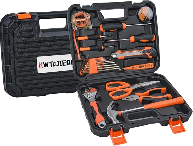 20 Piece Orange Home Tool Set, Home Repair Tool Kit for Men Women, and College Students, Comes With A Portable Storage Box and Can be Used for Small Home Repairs and Outdoor Work