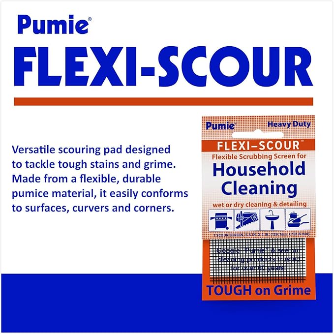 PUMIE Flexi-Scour, 5.5 x 4 Inch Flexible Scrubbing Screen for Household Cleaning, Flexible Scouring Mesh Pad, FLEX-12 C Abrasive Grit Cleaning Screen for Grill, Removes Carbon, Rust, Scale(Pack of 48)