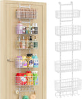 Hongtamoya Over The Door Organizer, Hanging Door Organizer with 5 Metal Baskets, Behind The Door Storage for Pantry Closet Bedroom Bathroom Cabinet Kitchen, White