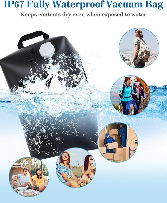 Professional Vacuum Bags with Built-in Pump, 30L IP67 Vacuum Seal Bags with See-through Window, Space Saver Bags for Clothing Travel(Black)