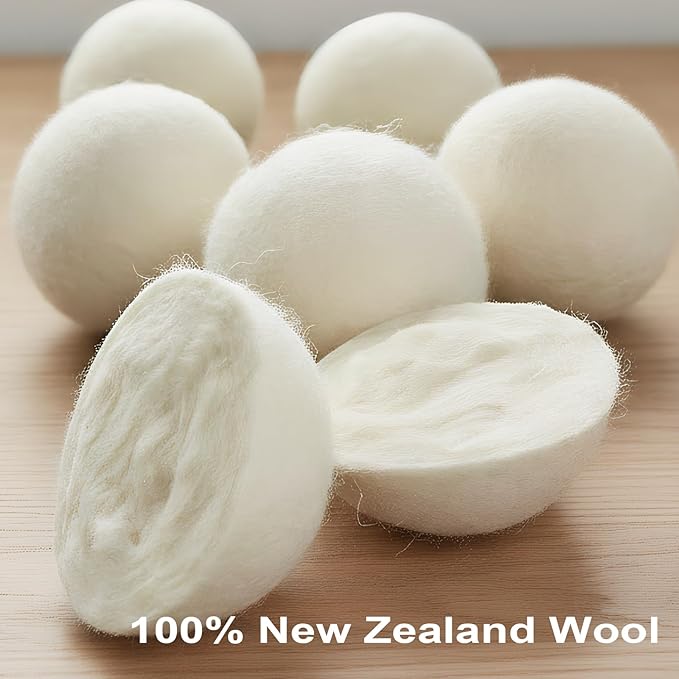 Wool Dryer Balls 6-Pack XL - Natural Reusable Laundry Fabric Softener, Reduces Wrinkles & Drying Time, Hypoallergenic, Leaves Fabrics Naturally Soft and Fluffy