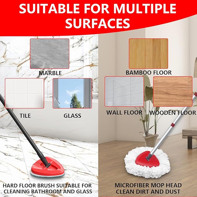 7 Pack Spin Mop Replace Head for O Cedar EasyWring 1 Tank, Includes 4 Microfiber Mop Replacement Refill, 2 Prone to Foaming Scrubber Sponge Brushes & 1 Connector for Kitchen, Bathrooms, Glass