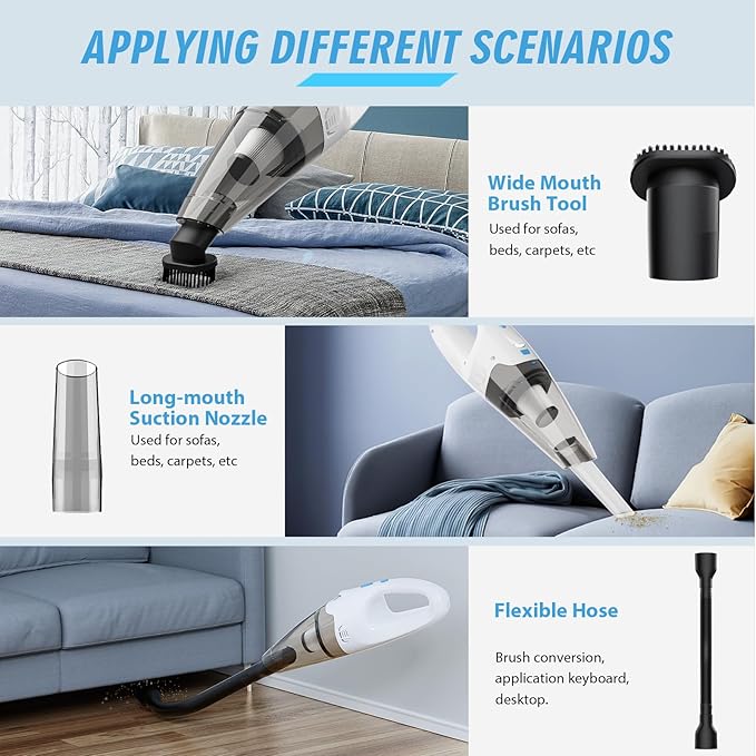 FUOAYOC Handheld Vacuum Cordless, 6KPA Strong Suction & 25 Mins Runtime, 1.6lbs Lightweight Hand Vacuum Cordless Rechargeable with HEPA Filter/LED Light/Multi-Accessories,for Home/Car/Office Cleaning