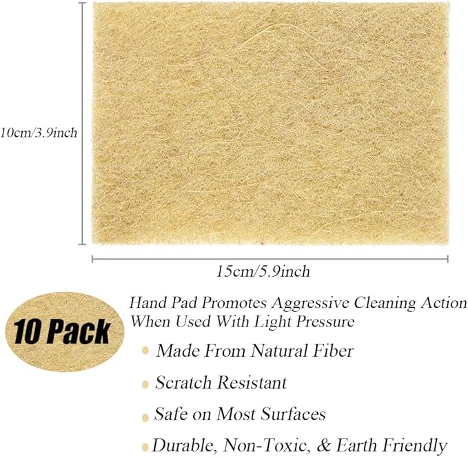 Natural Scouring Pads 10 Pack- Dish Scrubber Non-Scratch Sisal Cleaning Scrub Pads, Eco-Friendly Glass Coconut Fiber Kitchen Scrubbers for Pans and Pots, Compostable, Biodegradable (10 Pack)