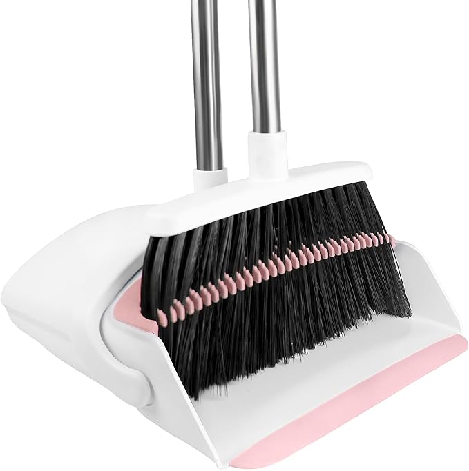 Broom with Dustpan Combo Set for Home 54-in Long Adjustable Handle Angle Broom and Dustpan Set with Dustpan Comb Teeth for Sweeping Pet Hair Food Dirt Kitchen