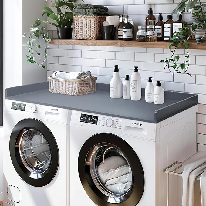 Gashell Washer Dryer Countertop, 27.5" x 54" Bamboo Washer and Dryer Countertop for Laundry Room Organization (Gray)