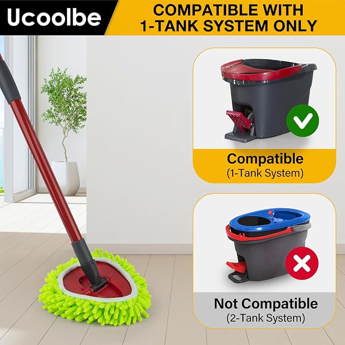 Chenille Duster Mop Head Compatible with O Cedar Mop Easywring 1-Tank System, Microfiber Chenille Mop Pads Spin Mop Refill for Dry & Wet Use, 3 Pack