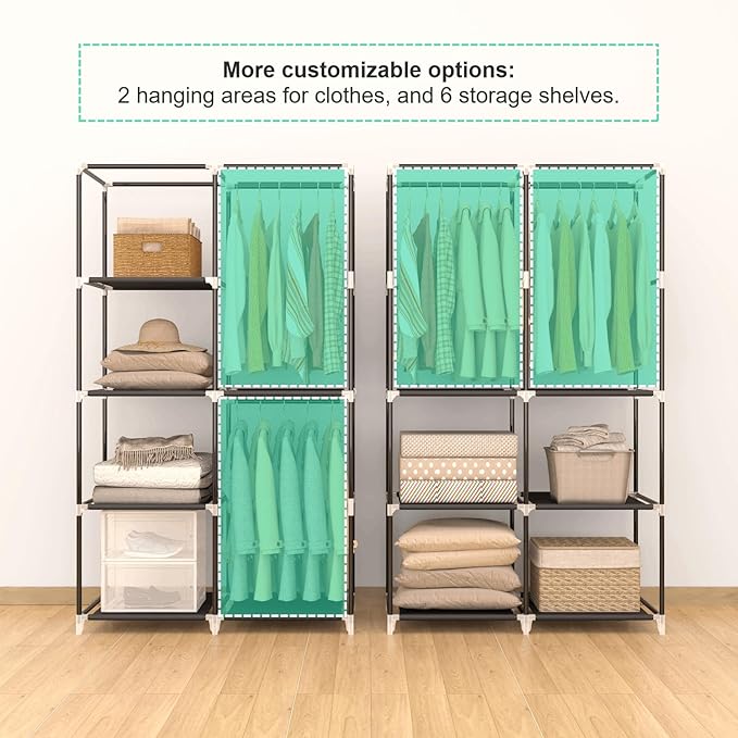 MOGELAFOO 35 Inch Portable Closet for Small Room, Clothing Organizer Storage Rack with Non-Woven Fabric Cover, 1 Clothes Hanging Rod, 6 Storage Shelves, Black