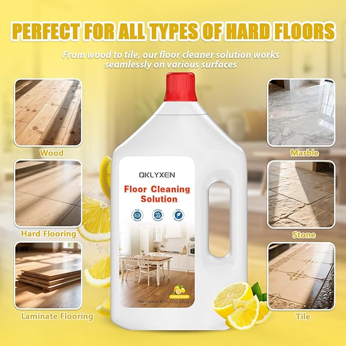 Floor Cleaning Solution Compatible with Roborock – 82 FL OZ Lemon Floor Cleaner – Long-Lasting, Zesty Scent – For All Robot Vacuums with Mopping & Cordless Wet/Dry Vacuum Mop Cleaner