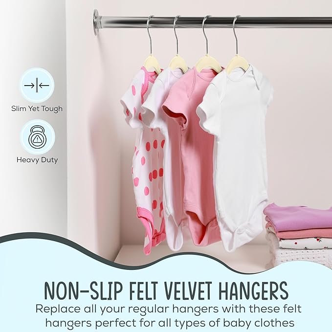 TechZoo 25 Premium Baby Velvet Hangers - 11.8 Inches Non-Slip & Ultra-Slim Baby Hangers for Space-Saving & Children Clothes - 360 Swivel Hook, Strong & Durable Infant & Toddler Clothes Hanger - Beige