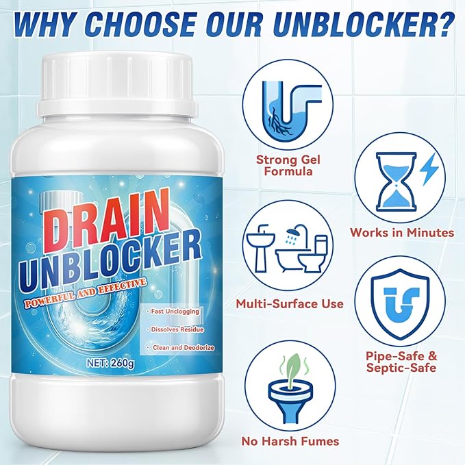 Pipeline Dredging Agent 260g – A Reliable drain clog remover for sinks, showers, toilets, and tubs, designed to support smooth water flow and safe everyday use with septic systems
