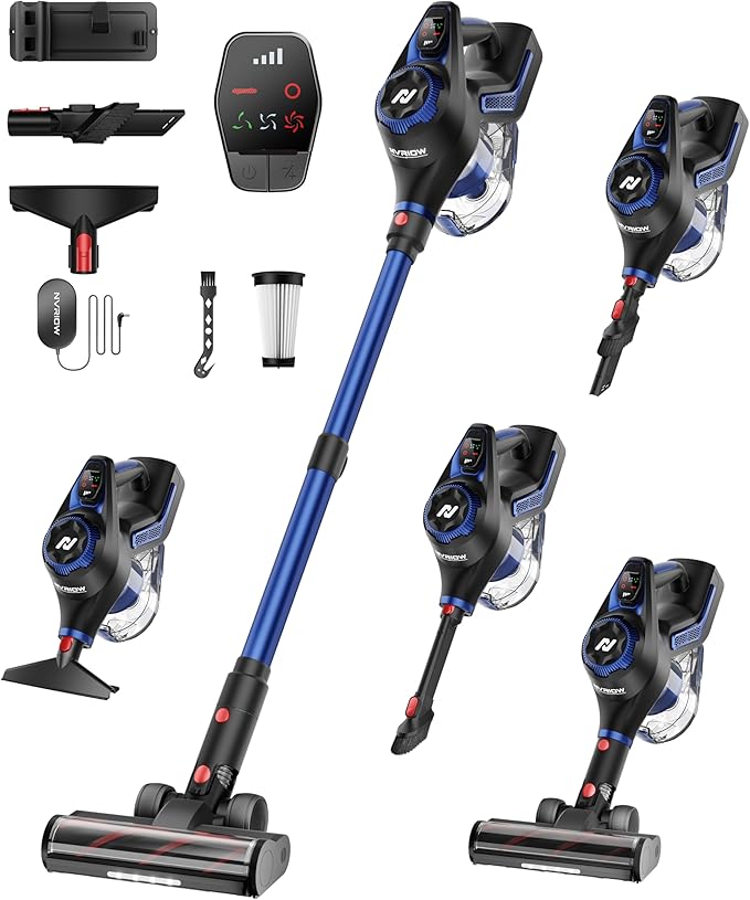 Nvriow Cordless Vacuum Cleaner for Home, 45Kpa Stick Vacuum, Max 80mins Runtime, 1.5L Dust Cup, Rechargeable Lightweight Handheld Vacuum for Carpet/Hardwood Floor/Pet Hair/Car (Navy Blue)