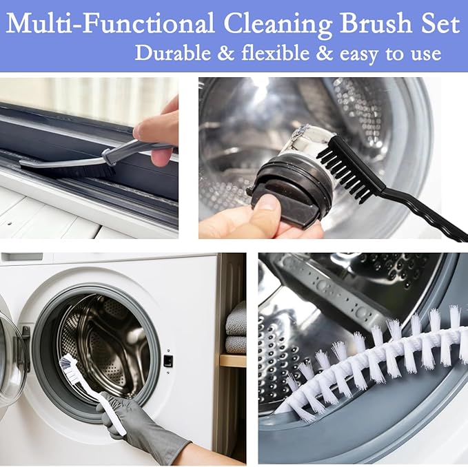 Washing Machine Cleaning Brush Kits, Front Load Washer Scrub Cleaner Brushes Accessories with 1Pc Drum Slot Brush & 5Pcs Crevice Cleaning Brushes for Tight Spaces and Washer Rubber Seal