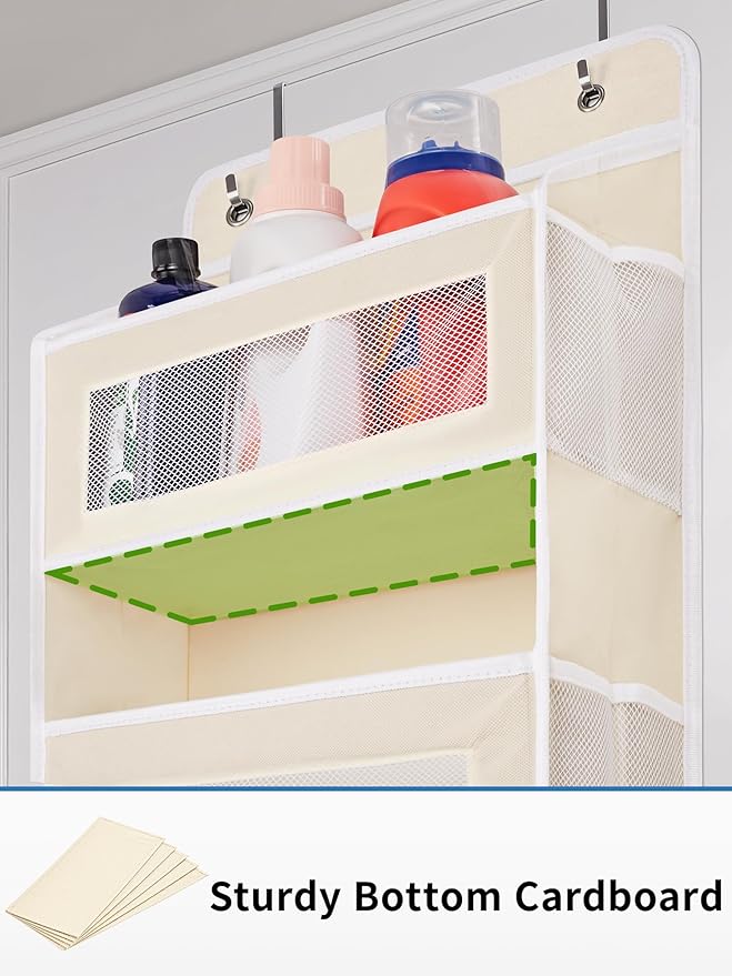 JARLINK Over The Door Organizer Storage, 5 Shelf Hanging Door Organizer with 5 Large Capacity Pockets, Anti Tilt 44 lb Load Behind Door Storage for Bedroom, Bathroom, Pantry, Nursery, (Beige)
