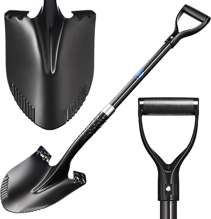 CKG Carbon Garden Shovel for Digging 43 Inches, Cold Steel Heavy Duty Gardening Shovel with Round Blade and Comfortable D Grip Spade Shovel for Gardening, Landscaping, Construction, Round Blade