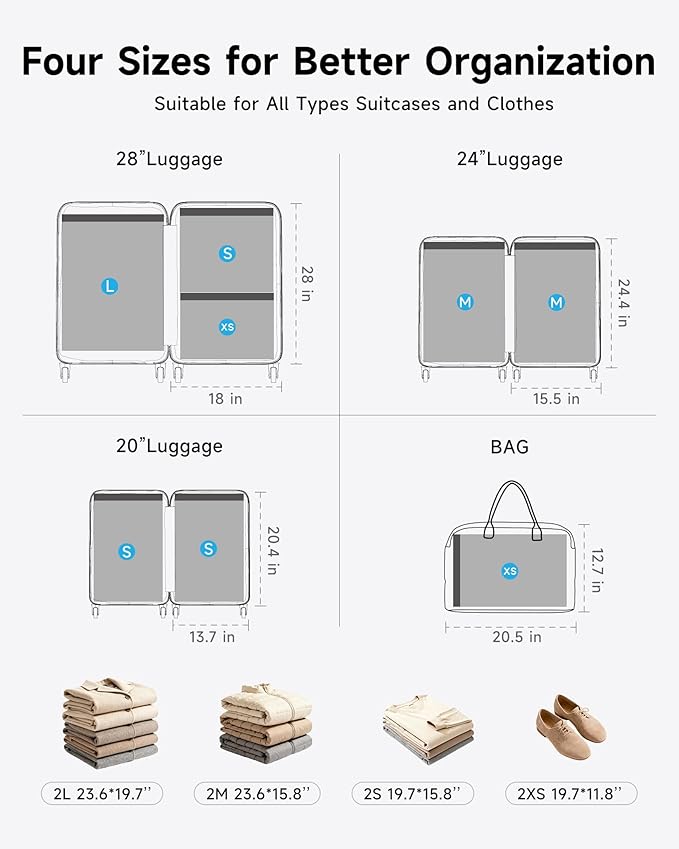 Travel Vacuum Bags with 2026 Lastest Wireless Pump, 8 Pack-4 Sizes Space Saver Vacuum Storage Bags for Luggage and Suitcase, Compression Bags for Packing, Vacuum Seal Bags for Clothing Travel