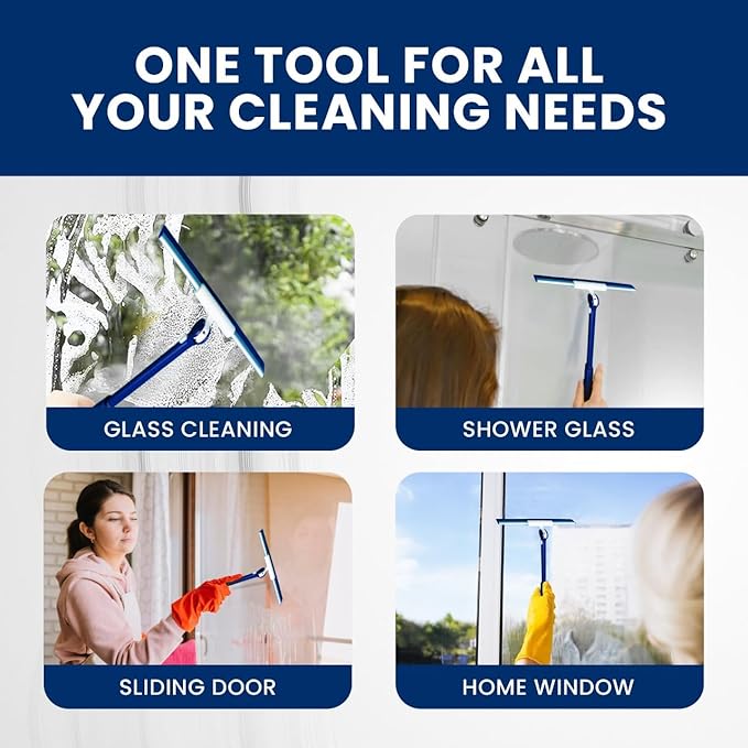 Extendable Shower Squeegee with 180-Degree Rotating Blade for Push/Pull Use – Ergonomic Cleaning Tool for Showers, Glass Doors, and Windows – 16'' to 28'' Handle for Strain-Free Cleaning