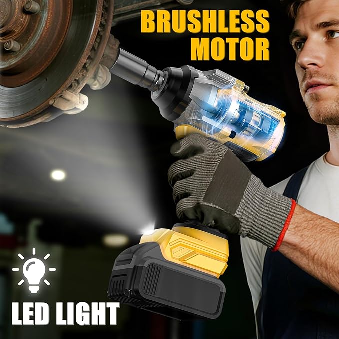 Impact Wrench Compatible with DeWalt 20V Battery: 1/2 Inch Hog Ring Impact Driver High Torque - 1360N.m/1000Ft-lbs Cordless Impact Gun - Brushless Motor with 6 Sockets & Carry Case