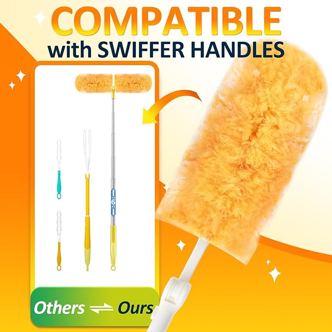 Heavy Duty Multi Surface 360°Heavy Duty 12 Duster Refills & 1 Handle, Compatible with Swiffer Dusters，Disposable Dusters for Cleaning