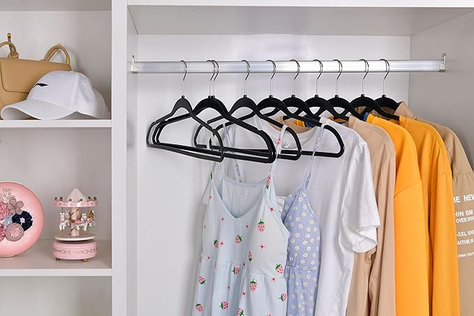 Quality Hangers 200 Pack Plastic Hangers for Clothes - Slim Non-Velvet Hangers with 360° Swivel Chrome Hook & Non Slip Notches - Ideal for Dresses Coats Shirts Jackets & More - Black