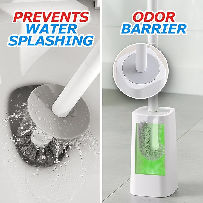 Toilet Bowl Brush and Holder Set - Toilet Scrubber Brush,Cleaning Brush,Bathroom Decor,Household Essentials,Cleaning Supplies,White