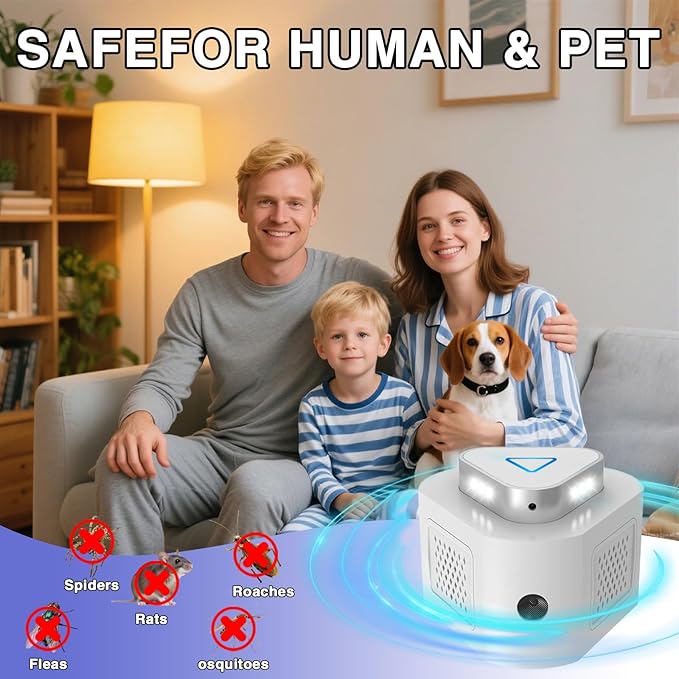 Rat Deterrent, Ultrasonic Rodent Repeller Indoor, Electronic Mouse Repellent Devices Pest Rat Mice Squirrel Deterrent with 4-Modes & 9-LED Strobe Lights for House Kitchen Garage Warehouse RV(2Pack)