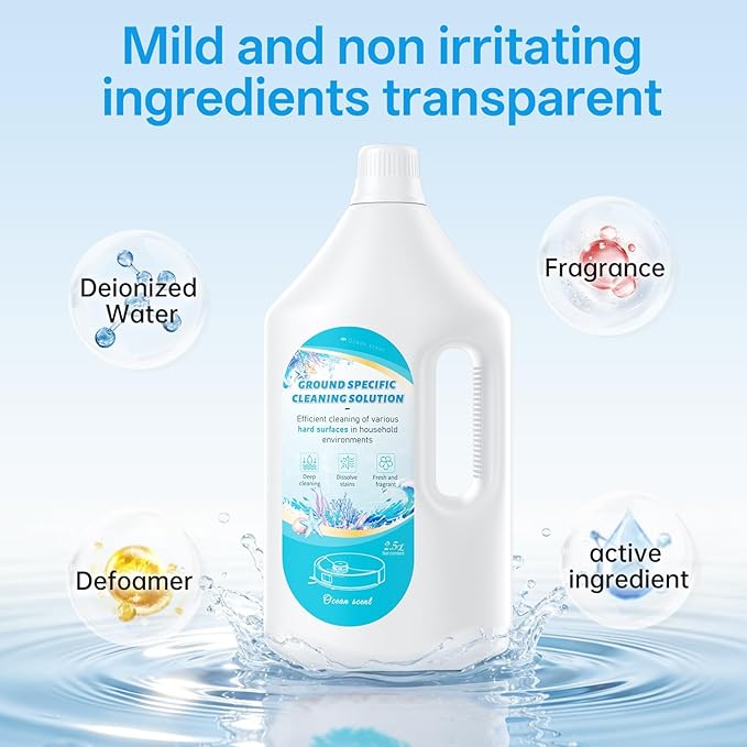 2.5L Floor Cleaning Solution Compatible with Roborock/Eufy/iRobot/Ecovacs/Dreame/Shark, Fragrance Deodorization, Deep Cleans for Multiple Hard Floors (2.5 Liter, 【Fresh Ocean】)