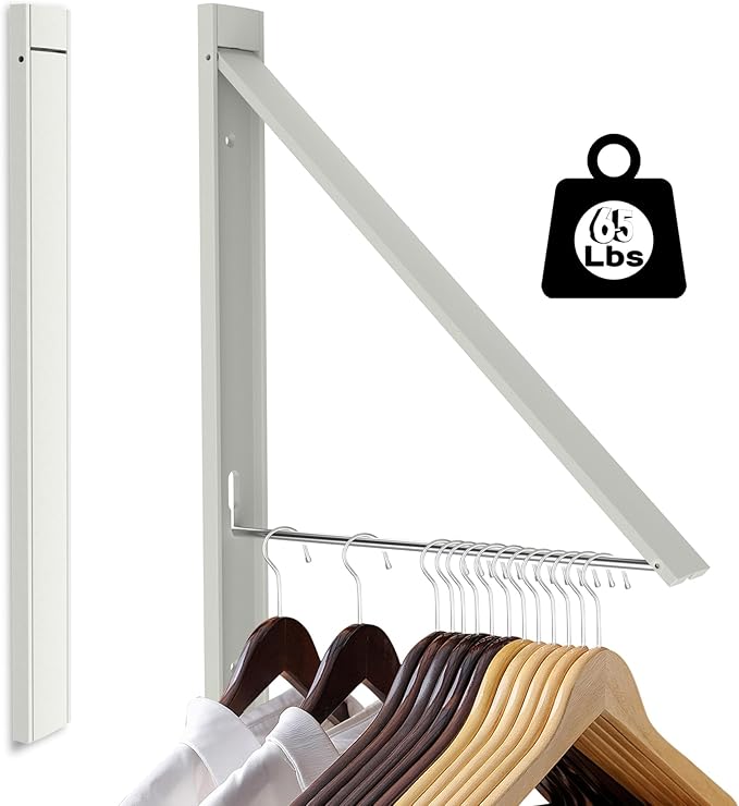 Wall Mounted Drying Rack, Foldable Clothes Airer Rack Heavy Duty 65 lbs, No Drill Space Saving Aluminum Laundry Organizer for Indoor Outdoor, Balcony, Apartment (White)