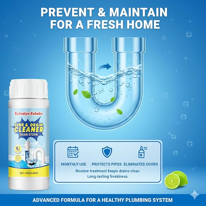 Sink & Drain Cleaner Powder, Fast Foaming for Kitchen, Bathroom,Toilet Pipes - Removes Grease, Hair & Food Waste - 130g (1)