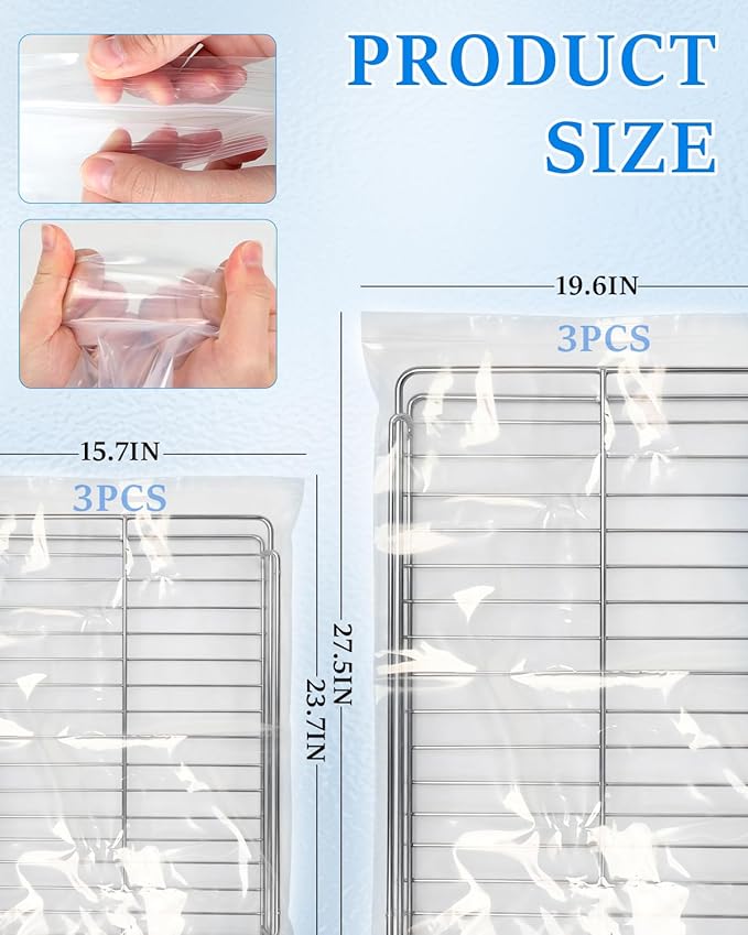 6 Pcs 2 Sizes Oven Rack Cleaning Bags, No Scrub Reusable PE Cleaning Bags,Leakproof Soaking Cleaner Bags for BBQ Grill,Grill Grate,Oven Rack, No Cleaner Included(15.7''×23.7''+19.7"× 27.5")