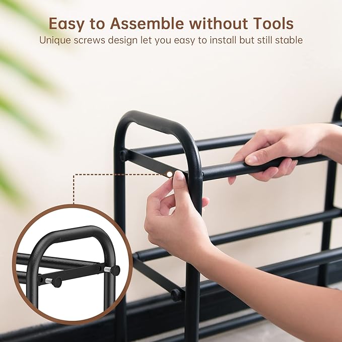 Gonfoam 3-Tier Expandable Shoe Rack,Adjustable Shoe Shelf Storage Organizer Heavy Duty Metal Free Standing Shoe Rack for Entryway Closet Doorway (Black)