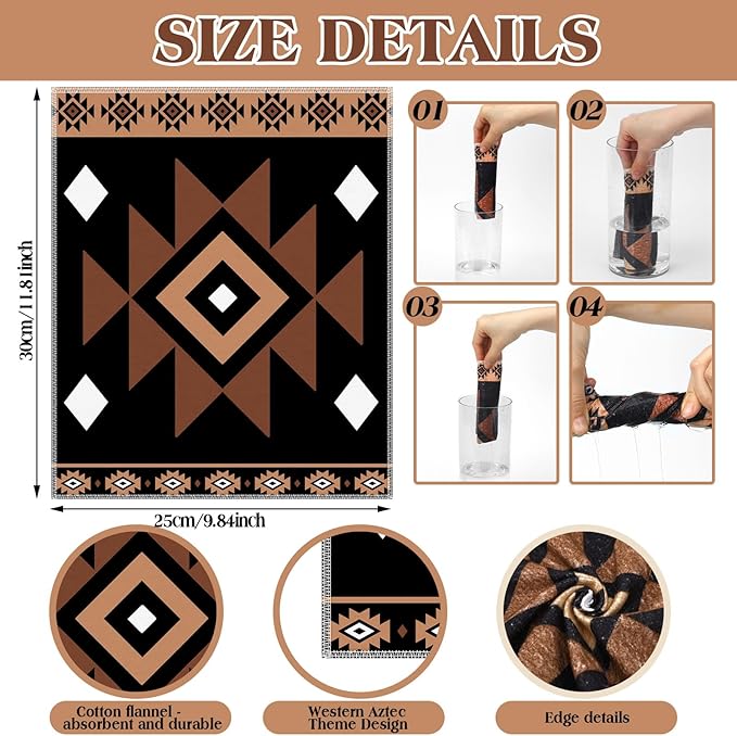 36 Pack Western Aztec Reusable Cleaning Cloths Washable Cotton Kitchen Towels for Home(Brown)
