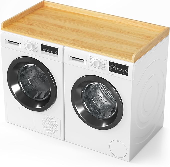 SpaceAid Washer Dryer Countertop, Laundry Wood Shelf Topper with Edge, 54" Width x 27.5" Depth Cover Guard Organizer for Washer and Dryer Laundry Hamper Counter Storage Organization (Maple Wood)
