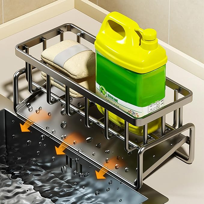 Sponge Holder for Kitchen Sink, Sink Caddy with Dishcloth Rack, Kitchen Sink Storage Rack Organizer Countertop Rustproof, Soap Dispenser Organizers and Storage Essentials