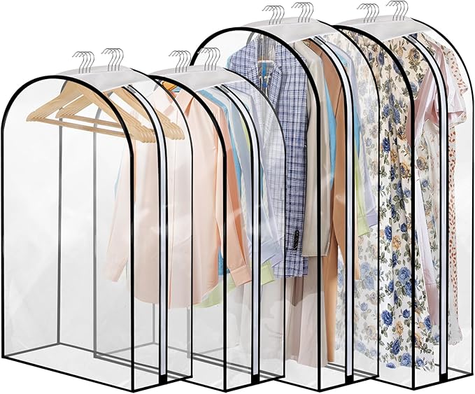 Dntorx 4 Pack Full Clear Garment Bags with Side Zipper, 40&60" Clothes Covers with 10" Gusset, Transparent Hanging Suit & Coat Covers for Closet Storage, Jackets, Dresses, Windbreakers