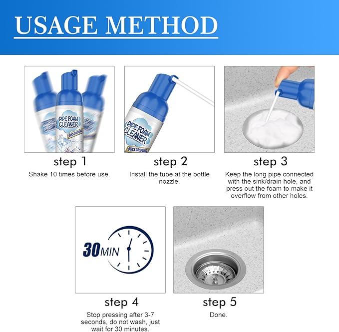 Japanese Drain Foam Cleaner, Japanese Toilet Cleaning Foam Drain Cleaner, Powerful Sink and Drain Cleaner, Drain Cleaner Hair Clog Remover Foam for Kitchen Drain, Sinks (1)
