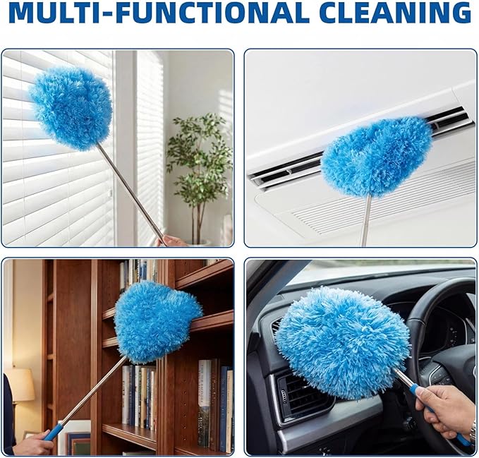 Ceiling Fan Cleaner Duster - Reusable Microfiber Ceiling Fan Blade Cleaner, Long Handle, Dust-Locking, Reusable, Bendable Head Attachment with Soft Grip for Ceiling Fan & High Furniture Surfaces