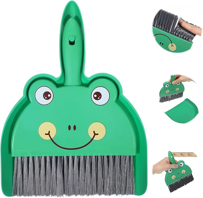 Green Small Dustpan and Brush Set Cute Mini Hand Broom and Dustpan Set Portable Durable Desktop Cleaning Supplies for Tabletop Debris Keyboards