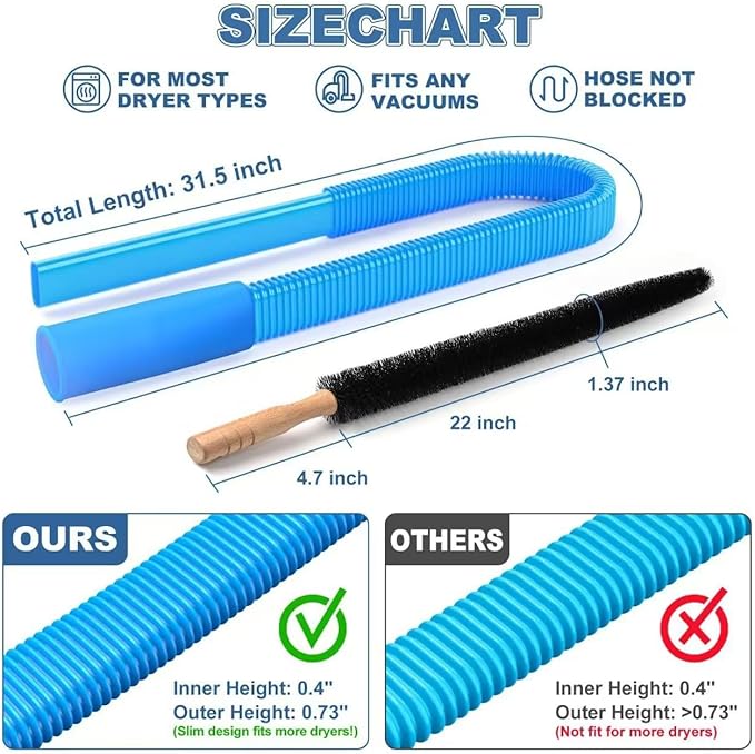 Washing Machine Dryer Vacuum Cleaner Vent Cleaning Brush kit Hose with Brush (Blue)