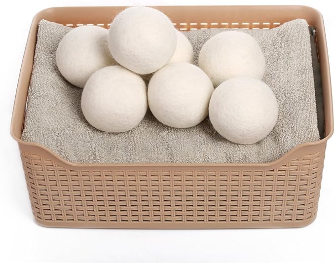 KINTOR Wool Dryer Balls XL 6 Pack, 100% New Zealand Wool Organic Fabric Softener, Hypoallergenic Baby Safe Unscented, Chemical Free Reduce Wrinkles Static Cling, Shorten Drying Time (XL-6pack)