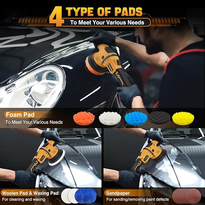 Cordless Buffer Polisher Kit for Dewalt 20V Battery (No Battery), 6-Inch Orbital Car Polisher Variable Speed 1800—5500 RPM, 17PCS Polishing Accessories, for Car Polishing/Waxing (Tool Only)